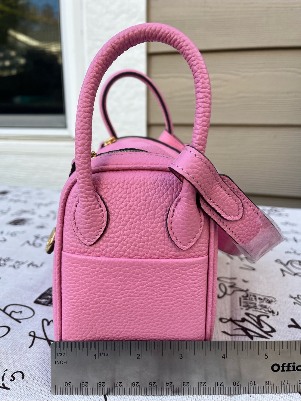 Handmade Pink Genuine Togo Leather Crossbody Handbag 19cm - New - Picture 12 of 12